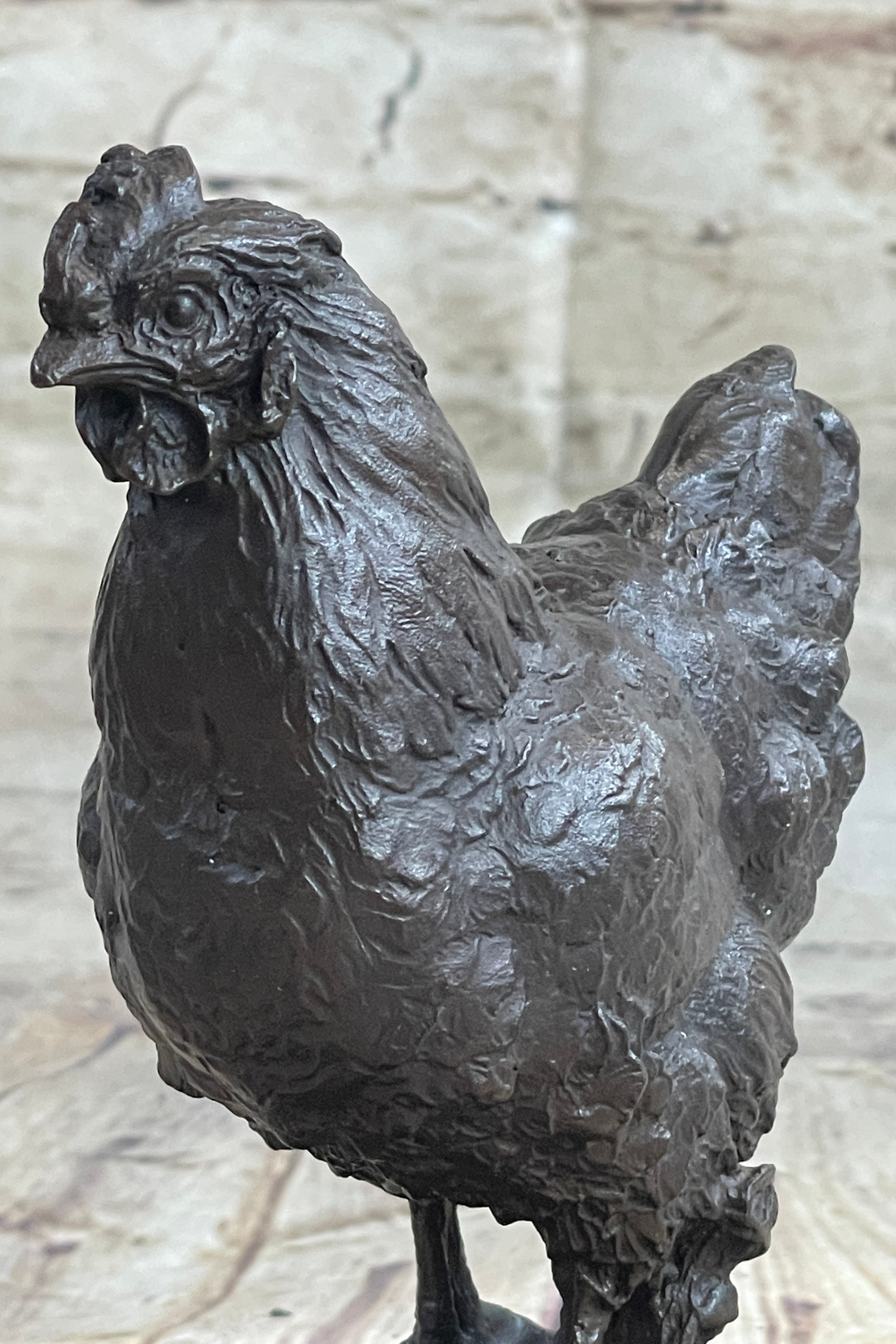 Lucky Chicken Cock Rooster Chanticleer Bronze Sculpture 7" x 5"