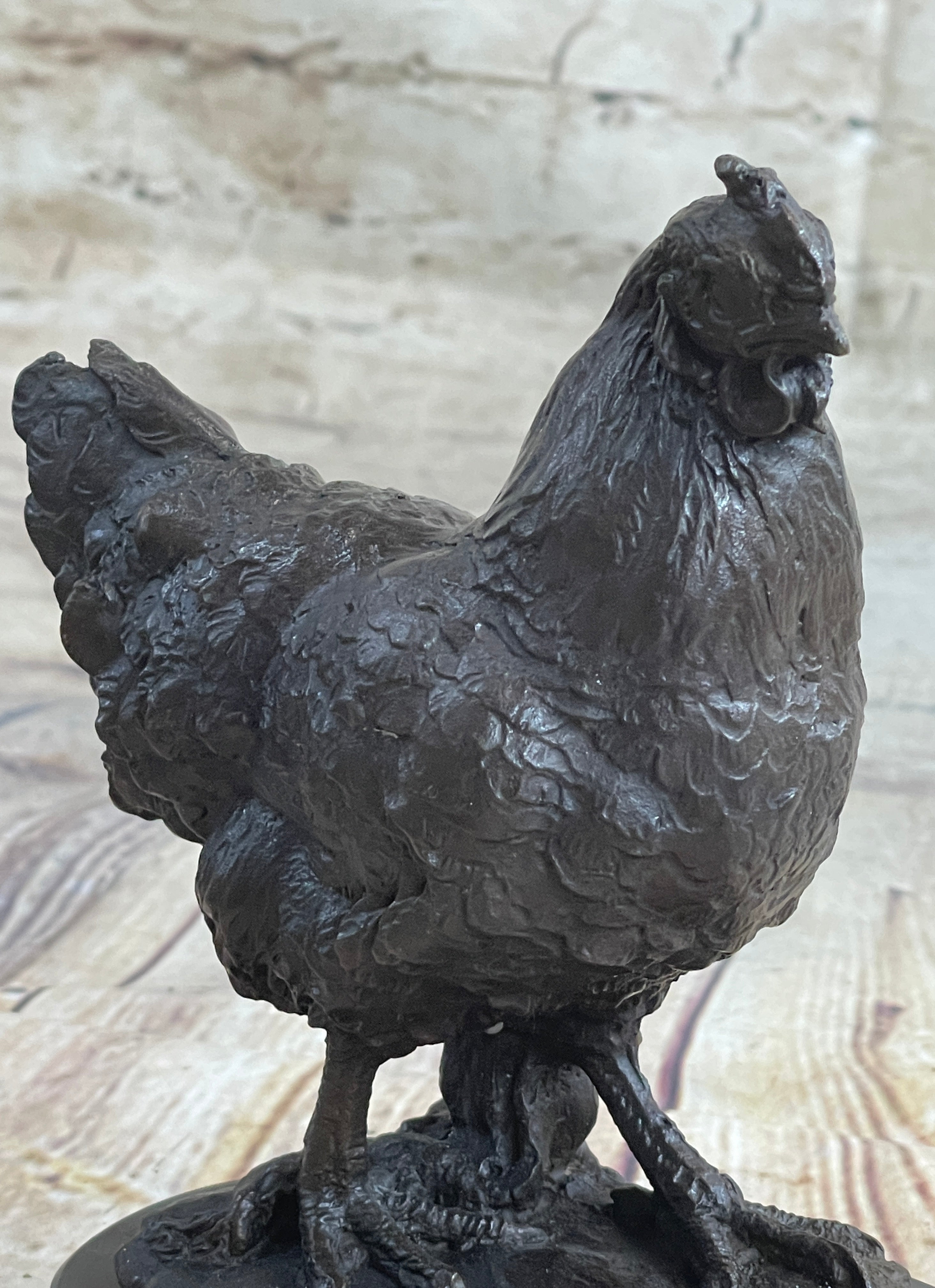 Lucky Chicken Cock Rooster Chanticleer Bronze Sculpture 7" x 5"