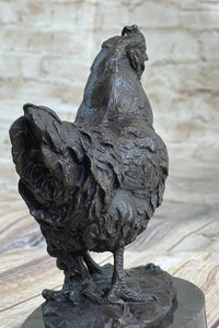 Lucky Chicken Cock Rooster Chanticleer Bronze Sculpture 7" x 5"