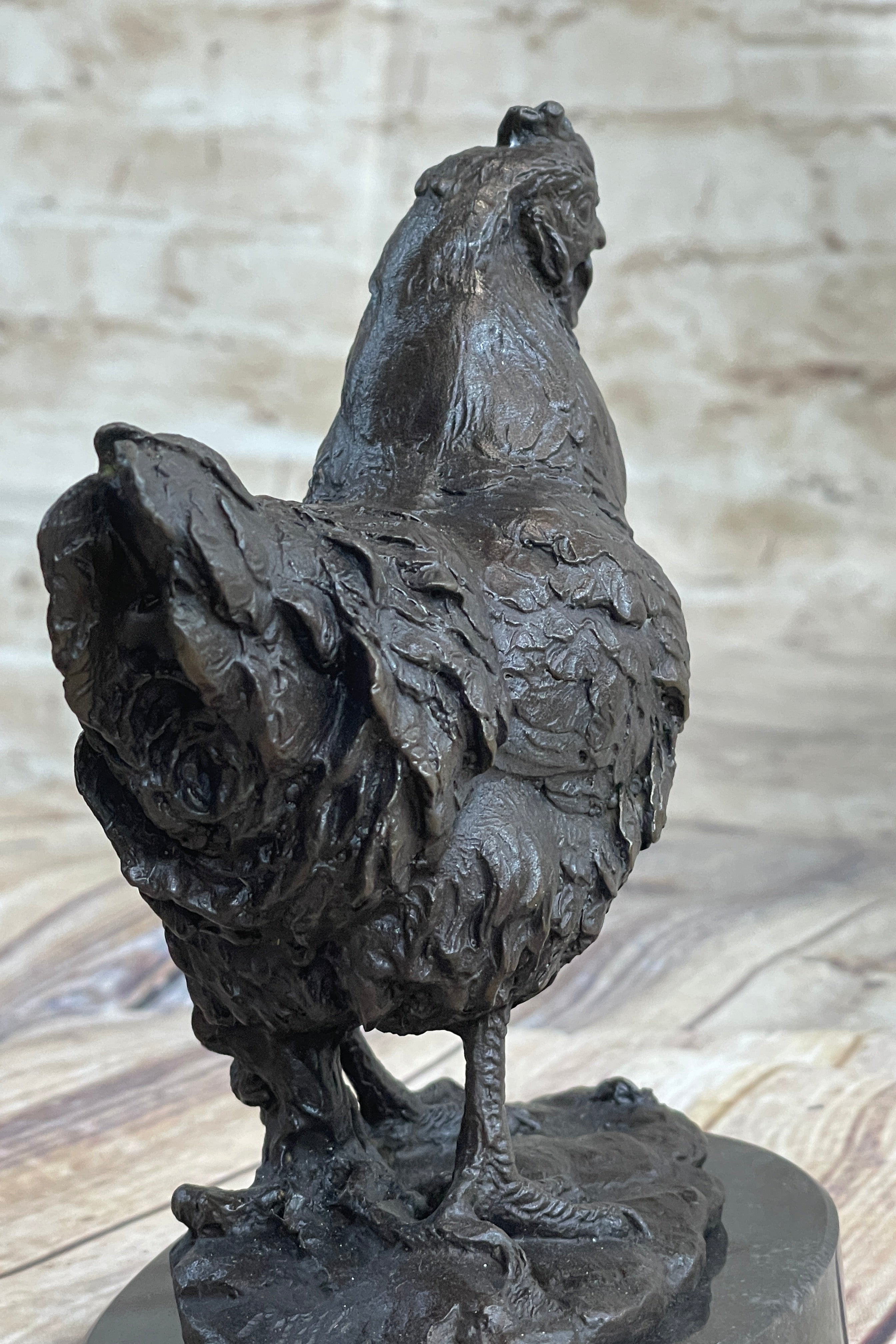 Lucky Chicken Cock Rooster Chanticleer Bronze Sculpture 7" x 5"