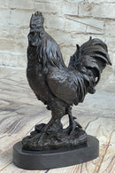 Signed Exquisite Rooster Farm Marble Bronze Statue Sculpture Figurine Figure Art