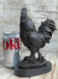 Signed Exquisite Rooster Farm Marble Bronze Statue Sculpture Figurine Figure Art