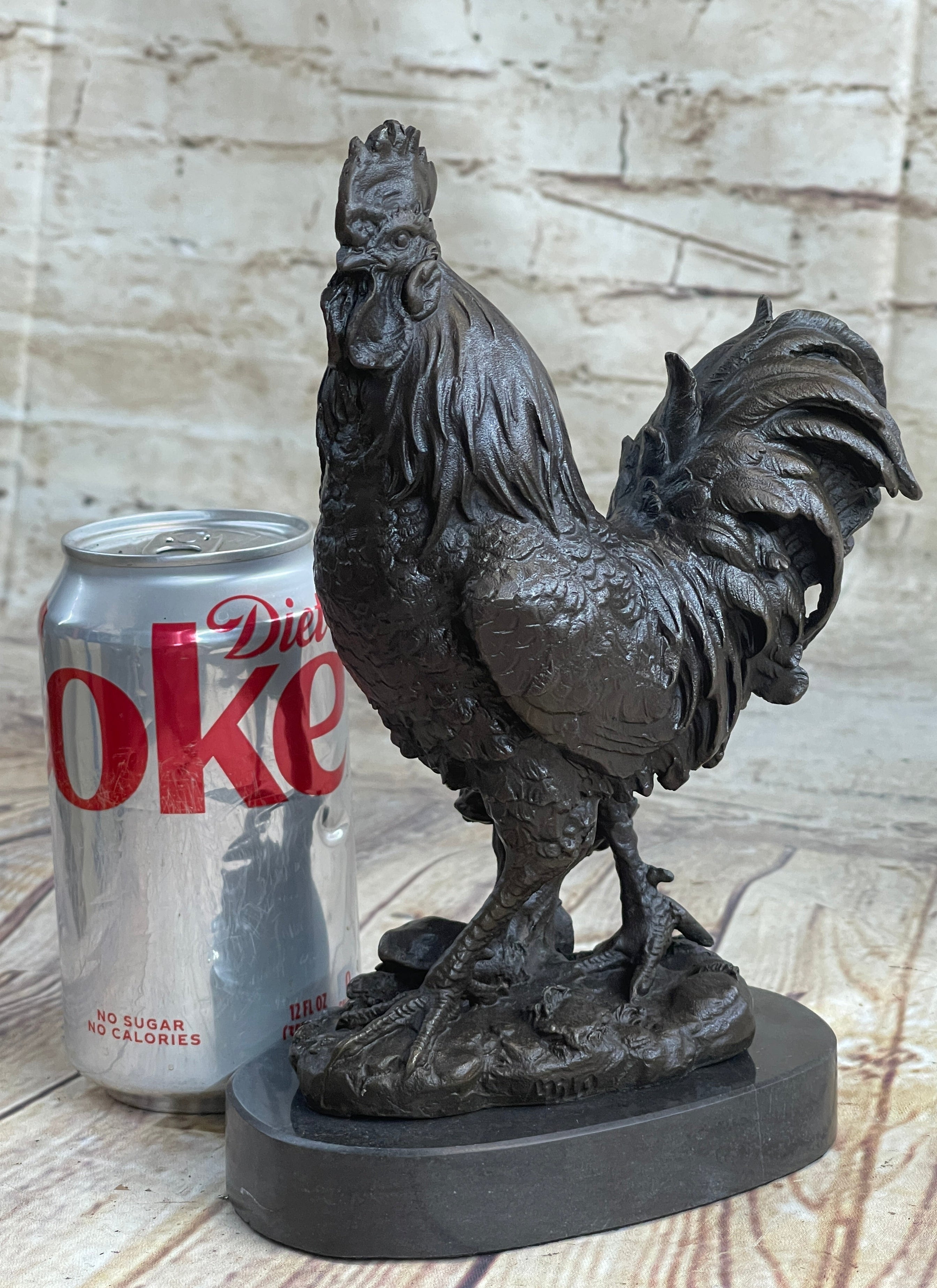 Signed Exquisite Rooster Farm Marble Bronze Statue Sculpture Figurine Figure Art