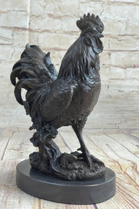 Signed Exquisite Rooster Farm Marble Bronze Statue Sculpture Figurine Figure Art