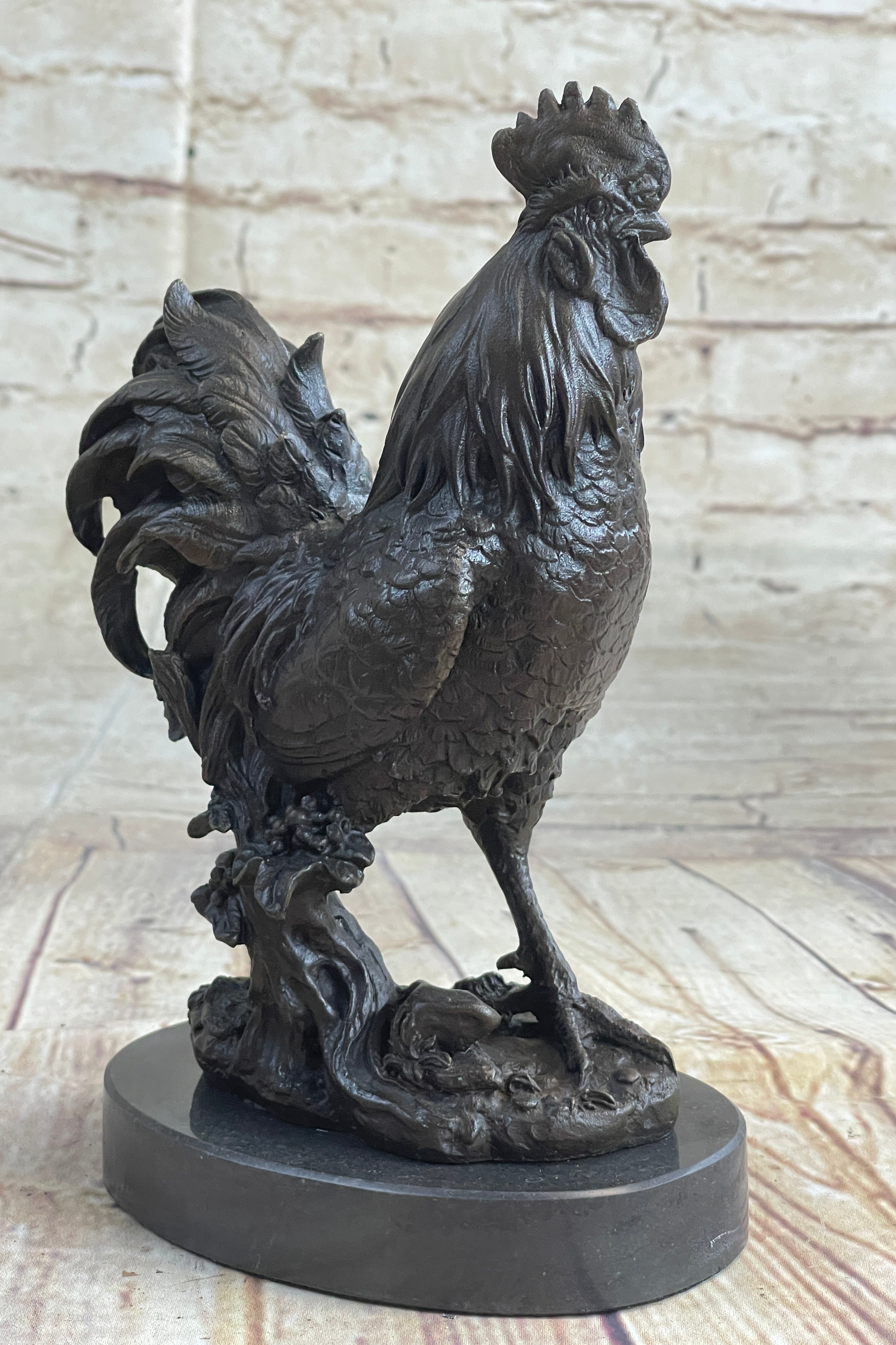 Signed Exquisite Rooster Farm Marble Bronze Statue Sculpture Figurine Figure Art