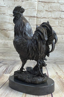 Signed Exquisite Rooster Farm Marble Bronze Statue Sculpture Figurine Figure Art
