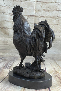Signed Exquisite Rooster Farm Marble Bronze Statue Sculpture Figurine Figure Art