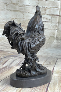 Signed Exquisite Rooster Farm Marble Bronze Statue Sculpture Figurine Figure Art