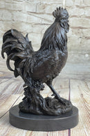 Signed Exquisite Rooster Farm Marble Bronze Statue Sculpture Figurine Figure Art
