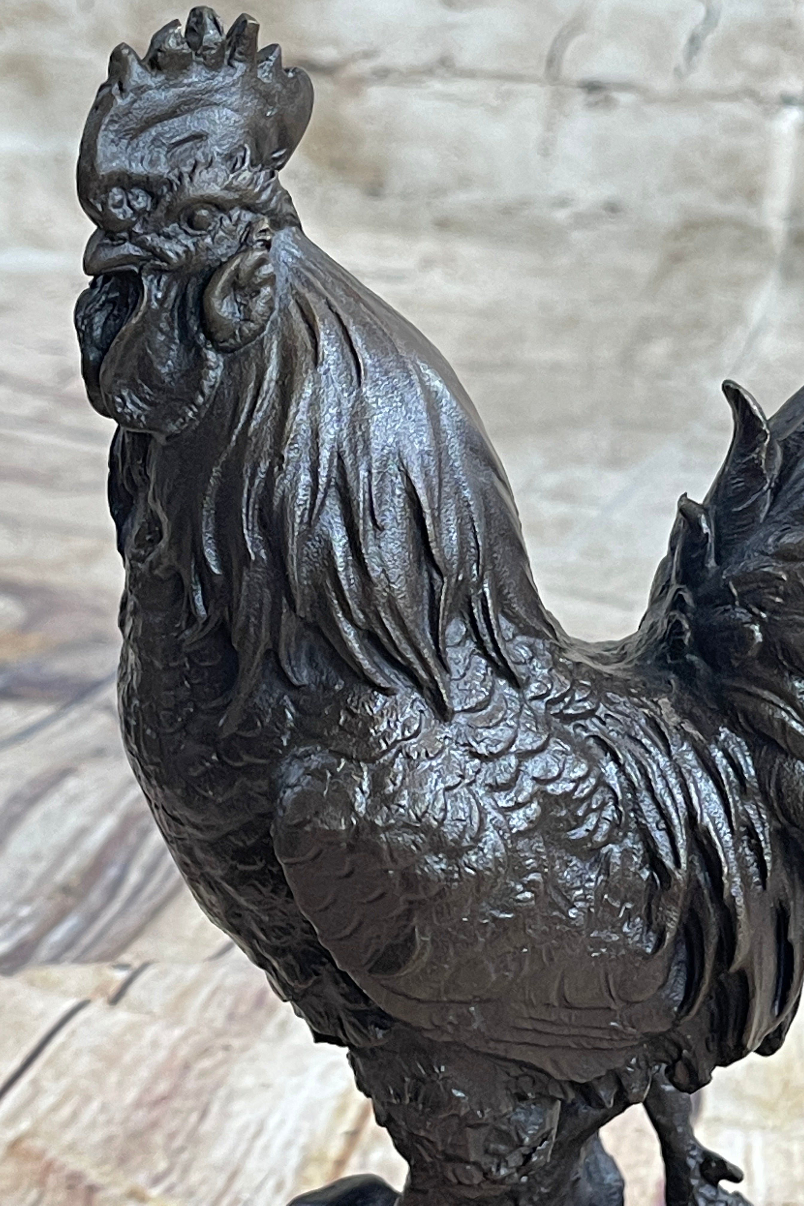 Signed Exquisite Rooster Farm Marble Bronze Statue Sculpture Figurine Figure Art