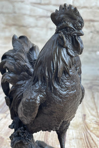 Signed Exquisite Rooster Farm Marble Bronze Statue Sculpture Figurine Figure Art