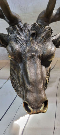 Signed Carl Kauba Life Size Elk Head Bust Bronze Sculpture