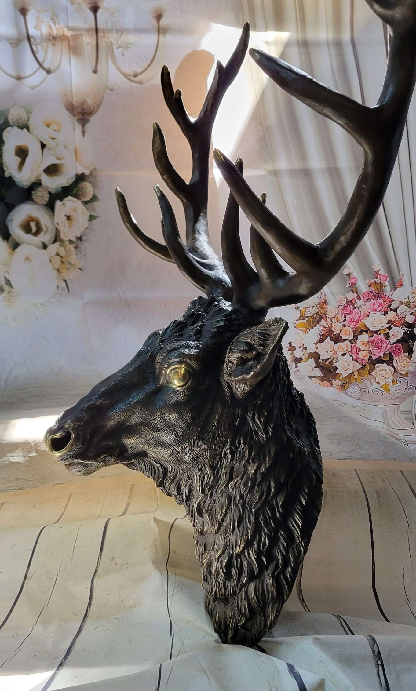 Signed Carl Kauba Life Size Elk Head Bust Bronze Sculpture