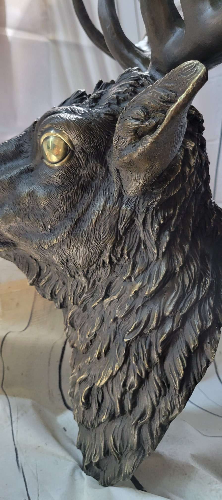 Signed Carl Kauba Life Size Elk Head Bust Bronze Sculpture