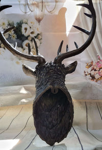 Signed Carl Kauba Life Size Elk Head Bust Bronze Sculpture