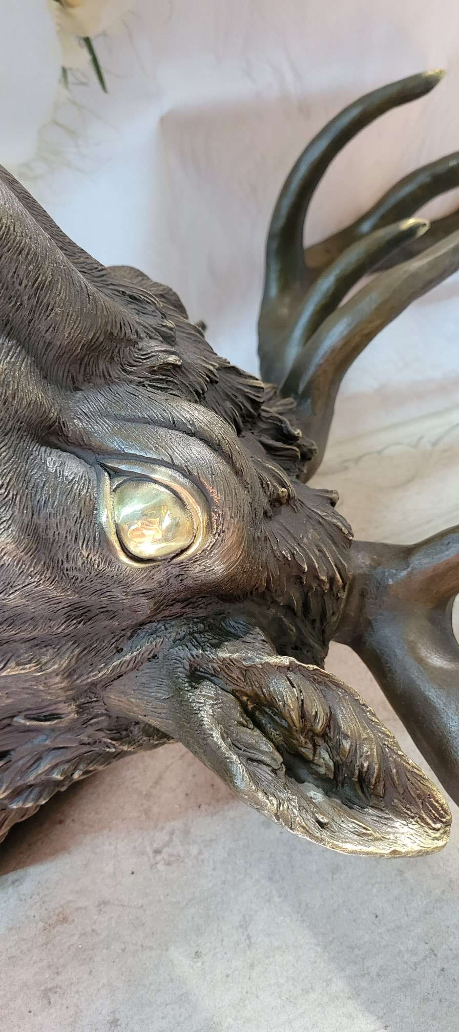 Signed Carl Kauba Life Size Elk Head Bust Bronze Sculpture