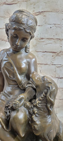 Classical Girl with Puppy Dog Bronze Sculpture 15" x 8"