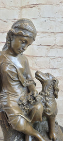 Classical Girl with Puppy Dog Bronze Sculpture 15" x 8"