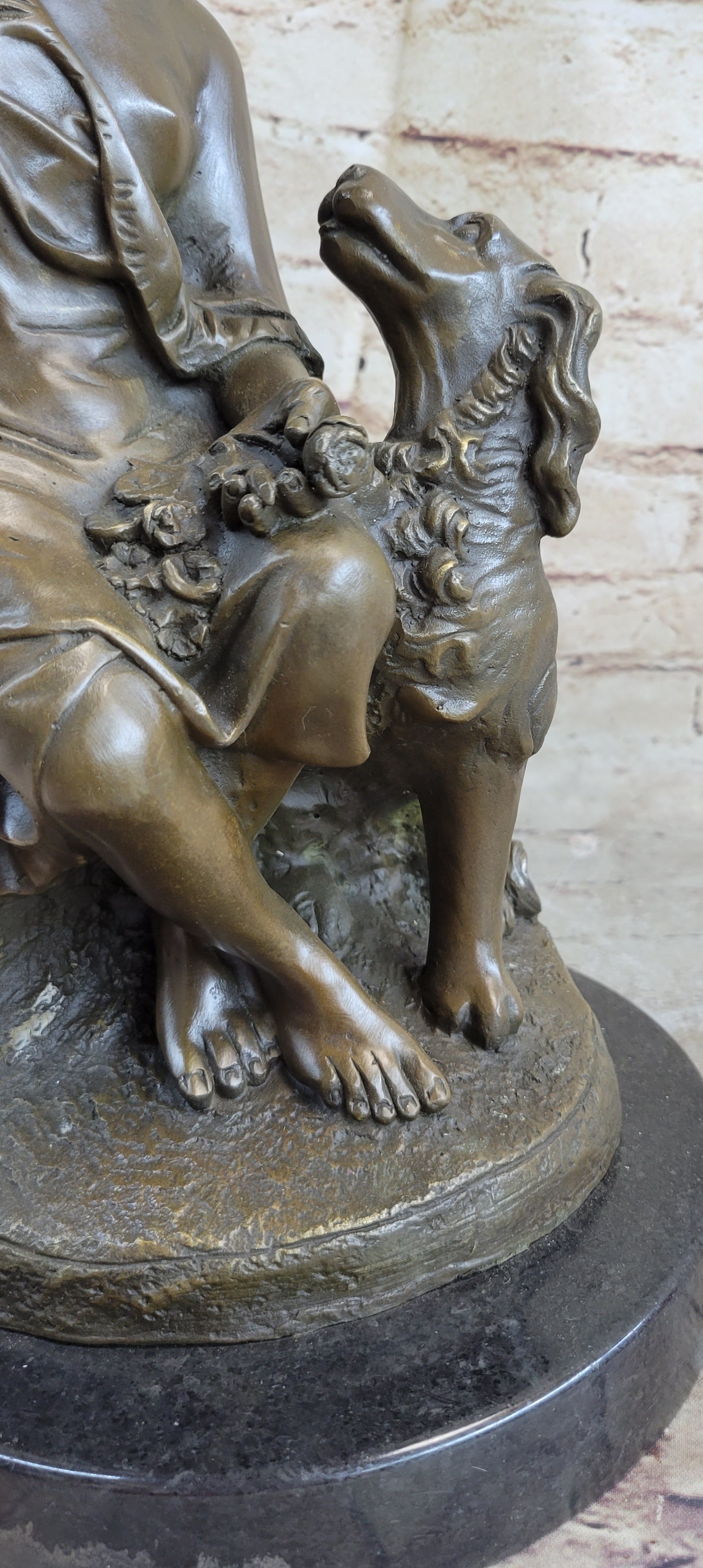 Classical Girl with Puppy Dog Bronze Sculpture 15" x 8"