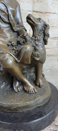 Classical Girl with Puppy Dog Bronze Sculpture 15" x 8"
