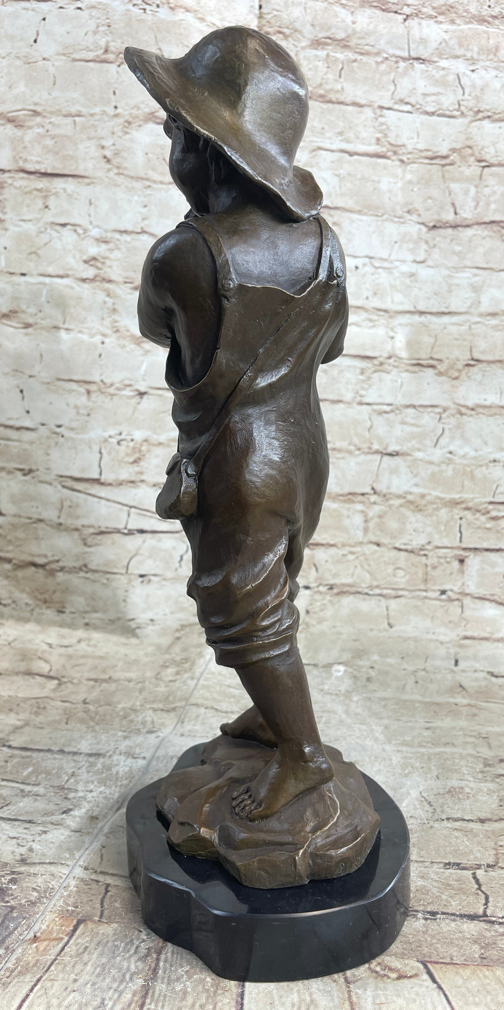 Little Boy in Hat Holding Lamb Sheep Bronze 15" x 7"