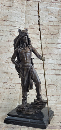 Native American Indian Warrior Bear Skin Headdress Bronze 22"