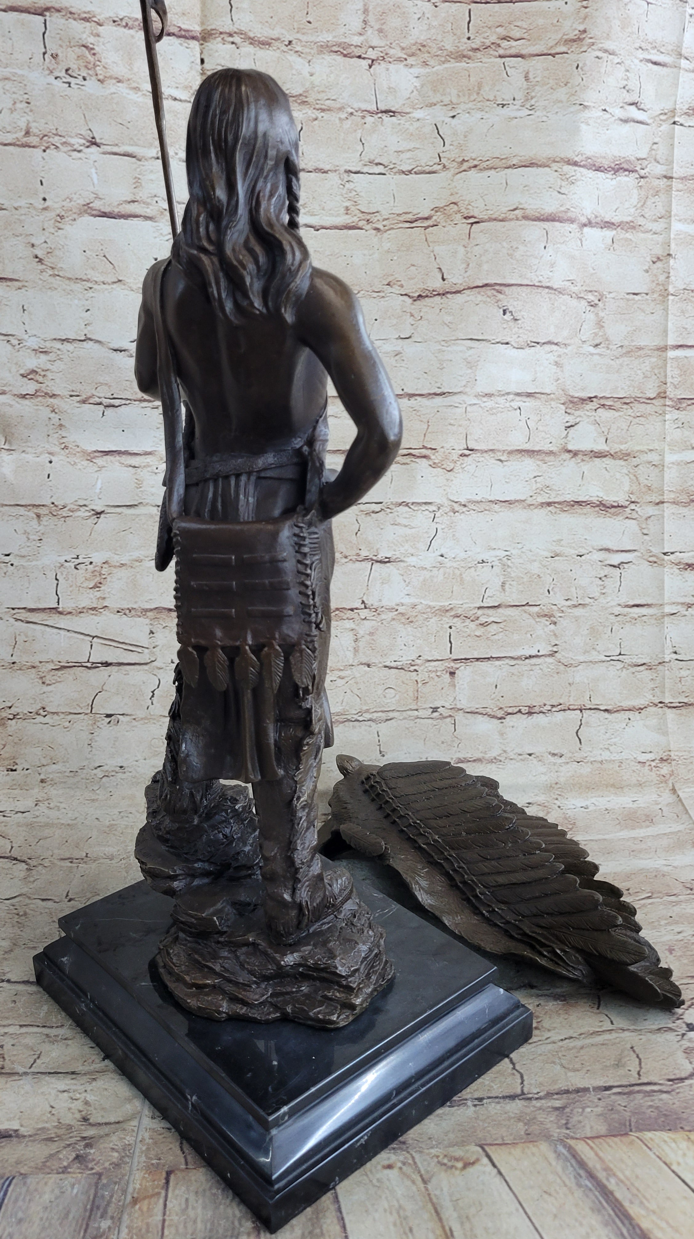 Native American Indian Warrior Bear Skin Headdress Bronze 22"