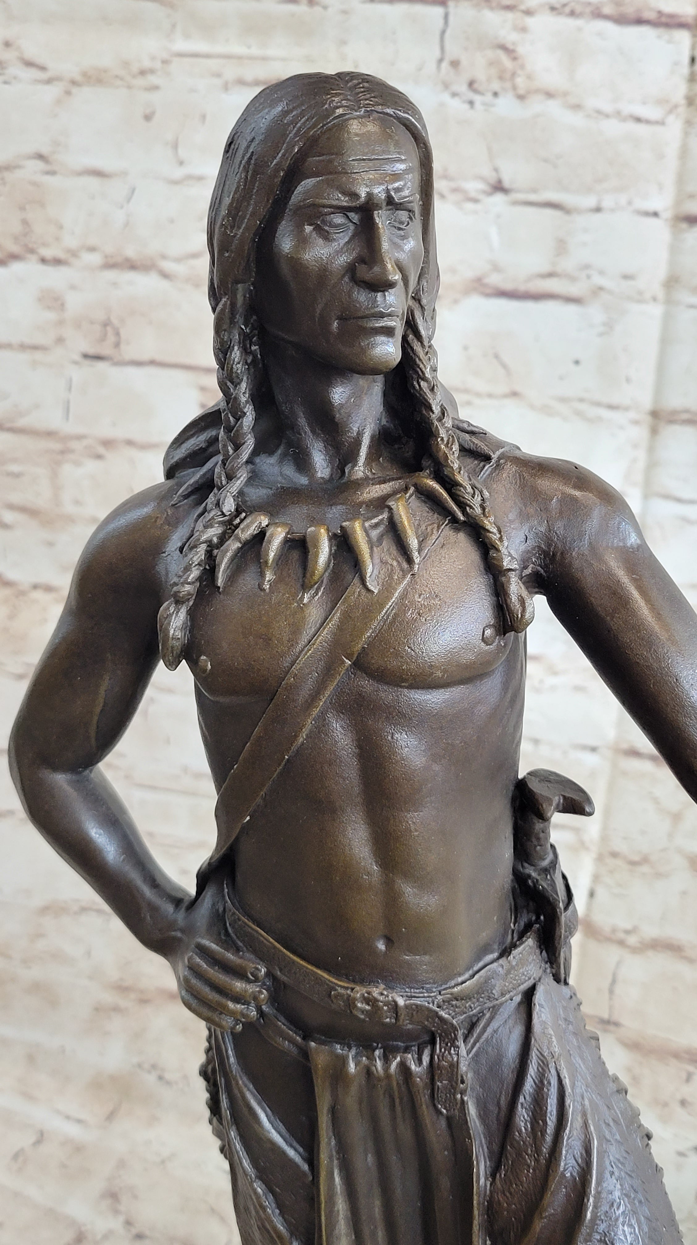 Native American Indian Warrior Bear Skin Headdress Bronze 22"
