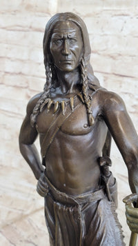Native American Indian Warrior Bear Skin Headdress Bronze 22"