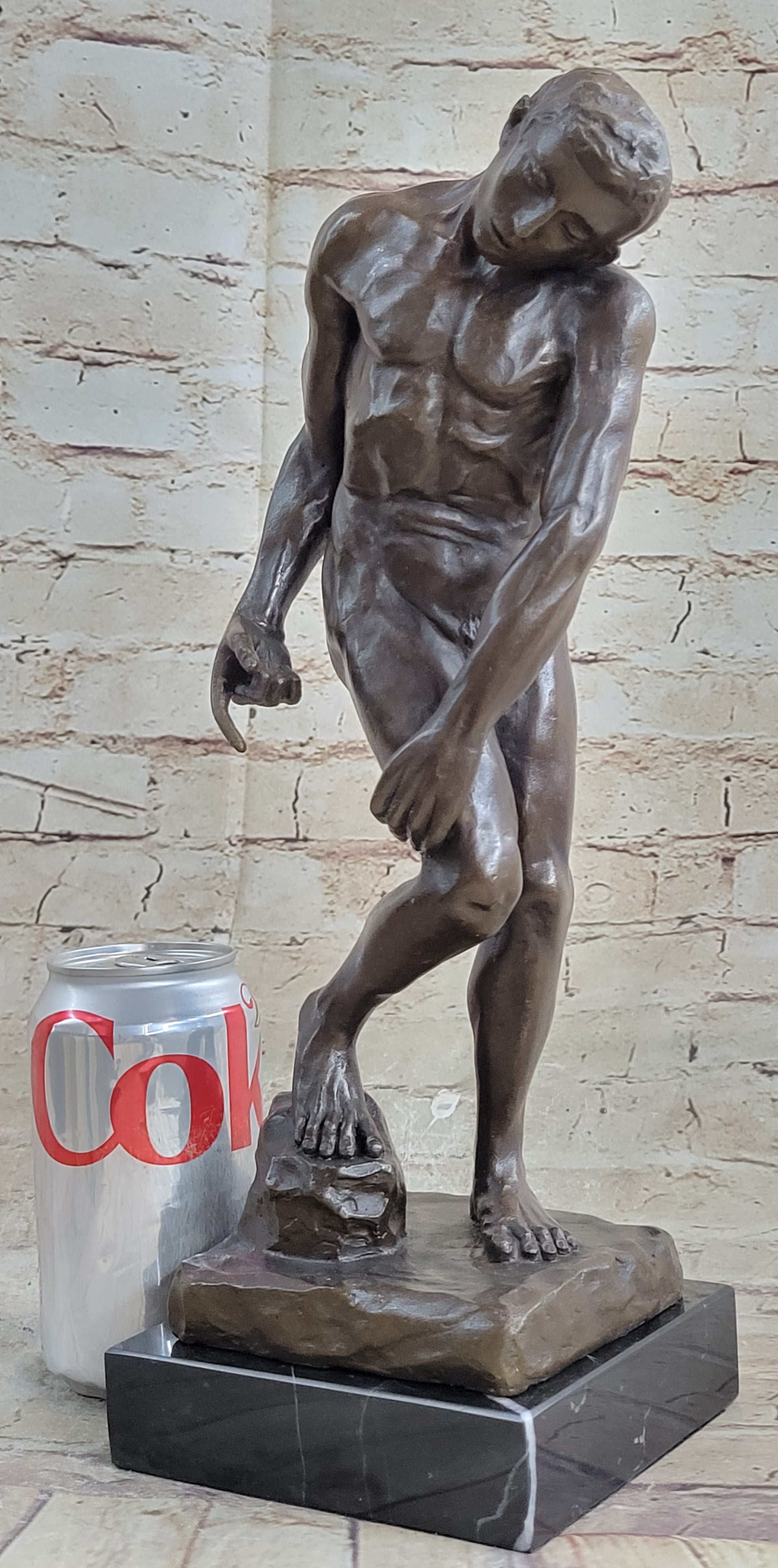 Adam Bronze Statue Replica after Auguste Rodin Nude Muscular Male Figure Realism