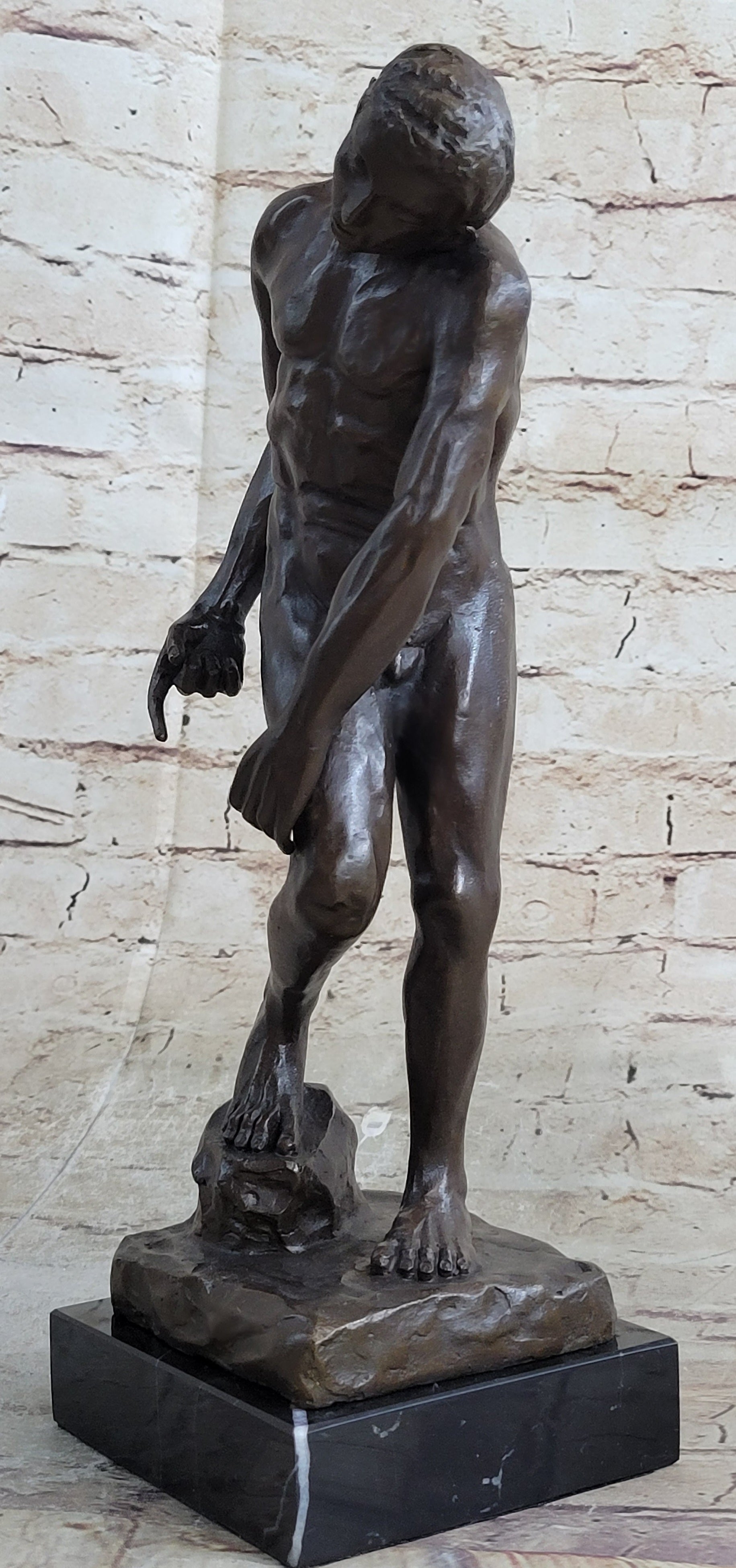 Adam Bronze Statue Replica after Auguste Rodin Nude Muscular Male Figure Realism