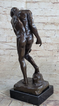 Adam Bronze Statue Replica after Auguste Rodin Nude Muscular Male Figure Realism