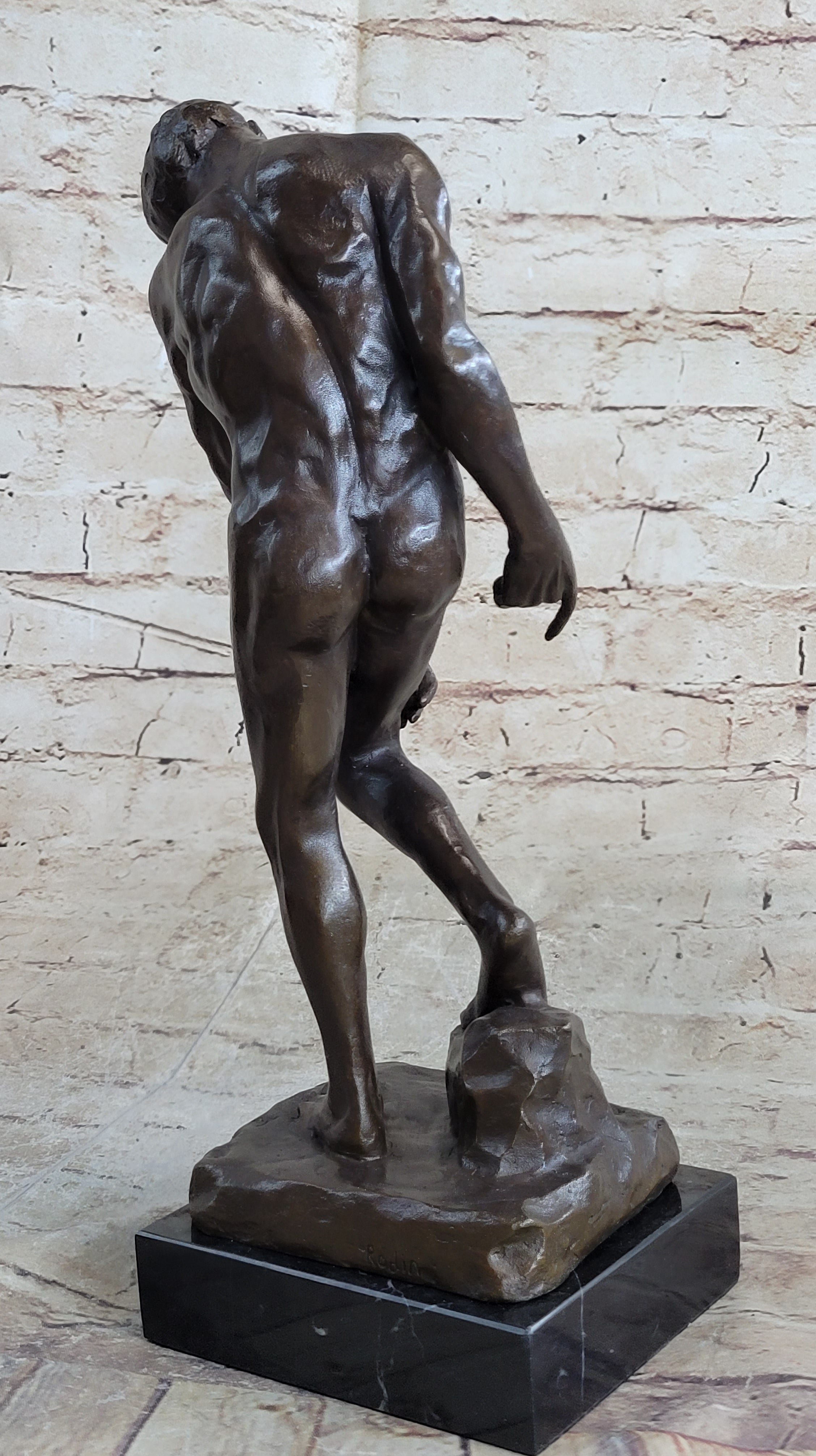 Adam Bronze Statue Replica after Auguste Rodin Nude Muscular Male Figure Realism
