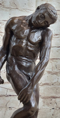 Adam Bronze Statue Replica after Auguste Rodin Nude Muscular Male Figure Realism