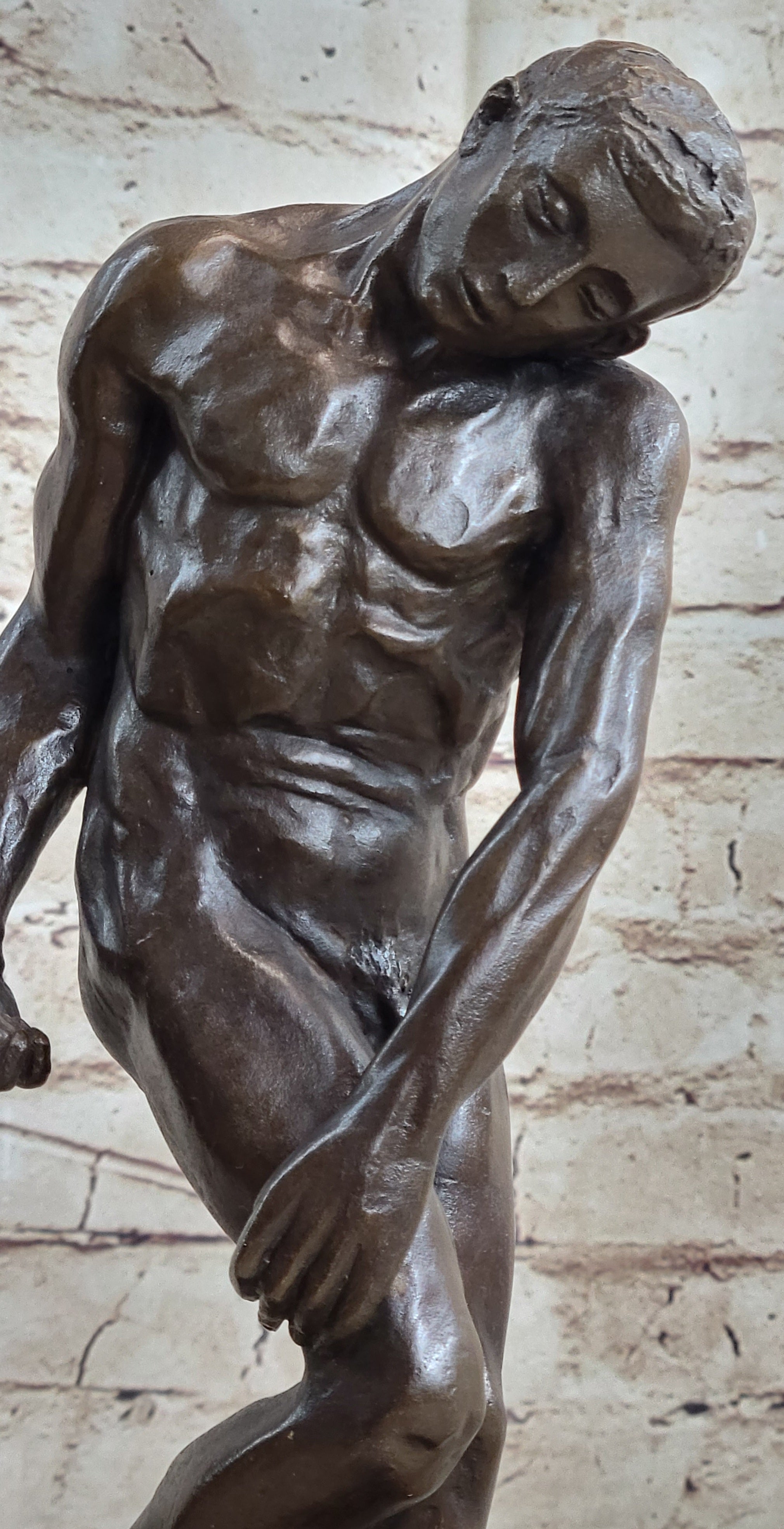 Adam Bronze Statue Replica after Auguste Rodin Nude Muscular Male Figure Realism
