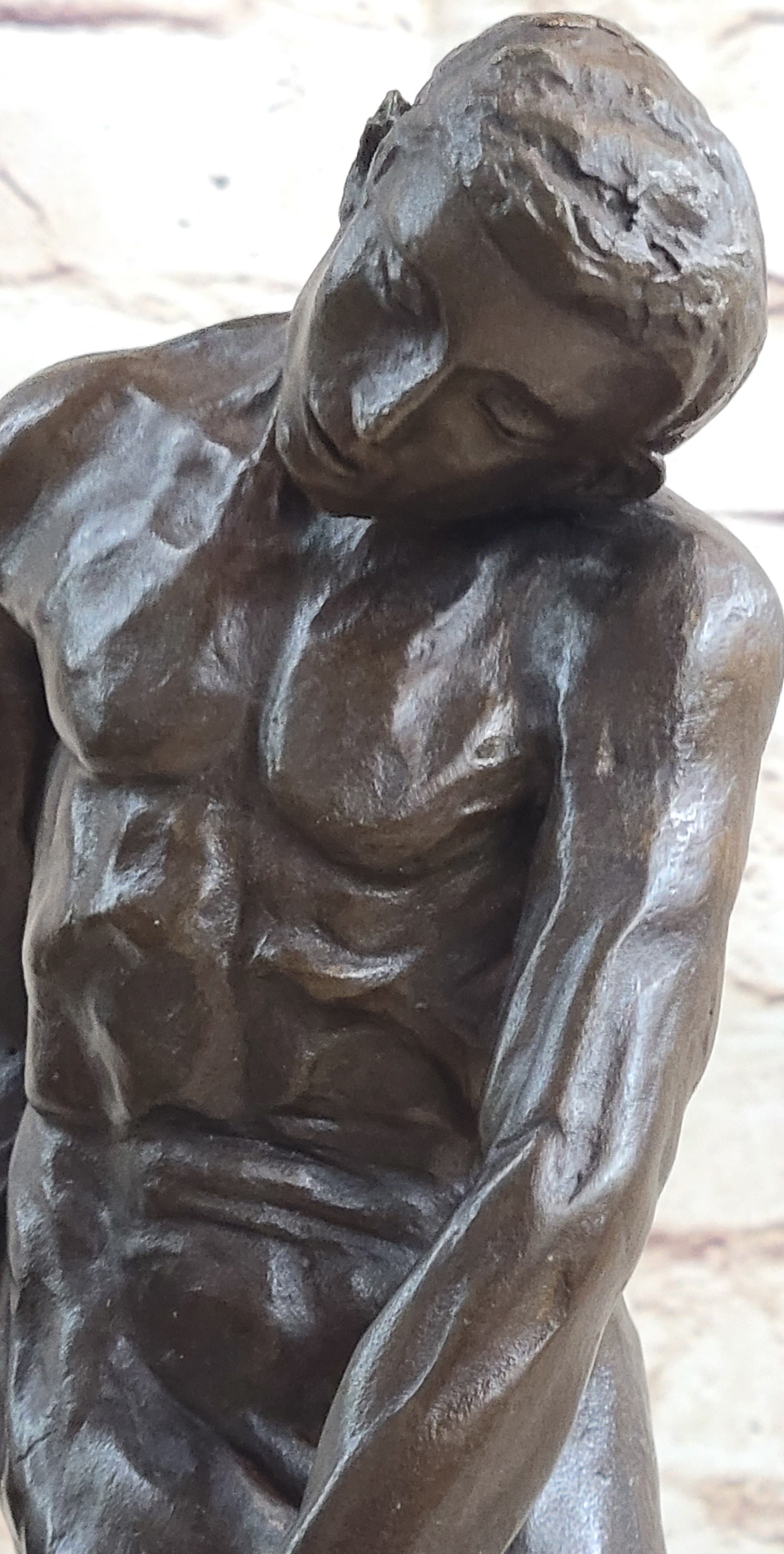 Adam Bronze Statue Replica after Auguste Rodin Nude Muscular Male Figure Realism