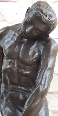Adam Bronze Statue Replica after Auguste Rodin Nude Muscular Male Figure Realism