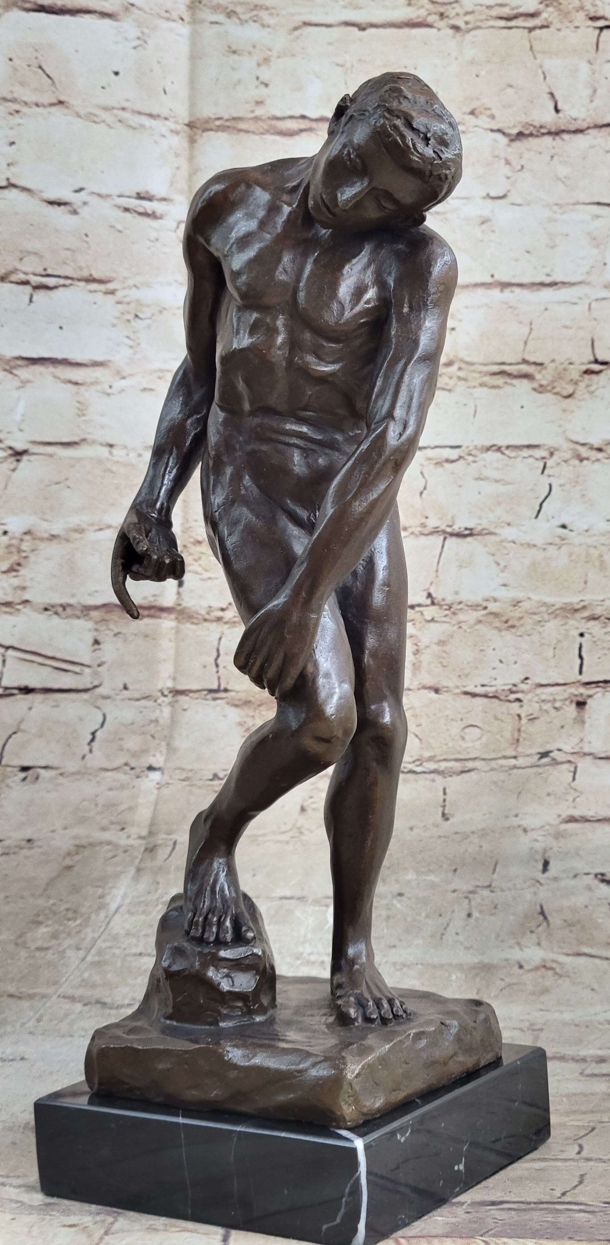 Adam Bronze Statue Replica after Auguste Rodin Nude Muscular Male Figure Realism