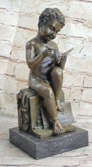 Classical Nude Boy Writing in Book Bronze Statue Sculpture Figure Art Taylor 11" x 5"