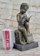 Classical Nude Boy Writing in Book Bronze Statue Sculpture Figure Art Taylor 11" x 5"