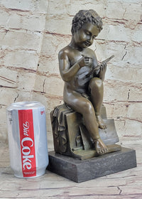 Classical Nude Boy Writing in Book Bronze Statue Sculpture Figure Art Taylor 11" x 5"