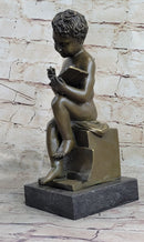 Classical Nude Boy Writing in Book Bronze Statue Sculpture Figure Art Taylor 11" x 5"