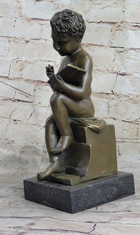 Classical Nude Boy Writing in Book Bronze Statue Sculpture Figure Art Taylor 11" x 5"