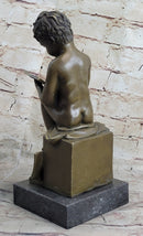 Classical Nude Boy Writing in Book Bronze Statue Sculpture Figure Art Taylor 11" x 5"