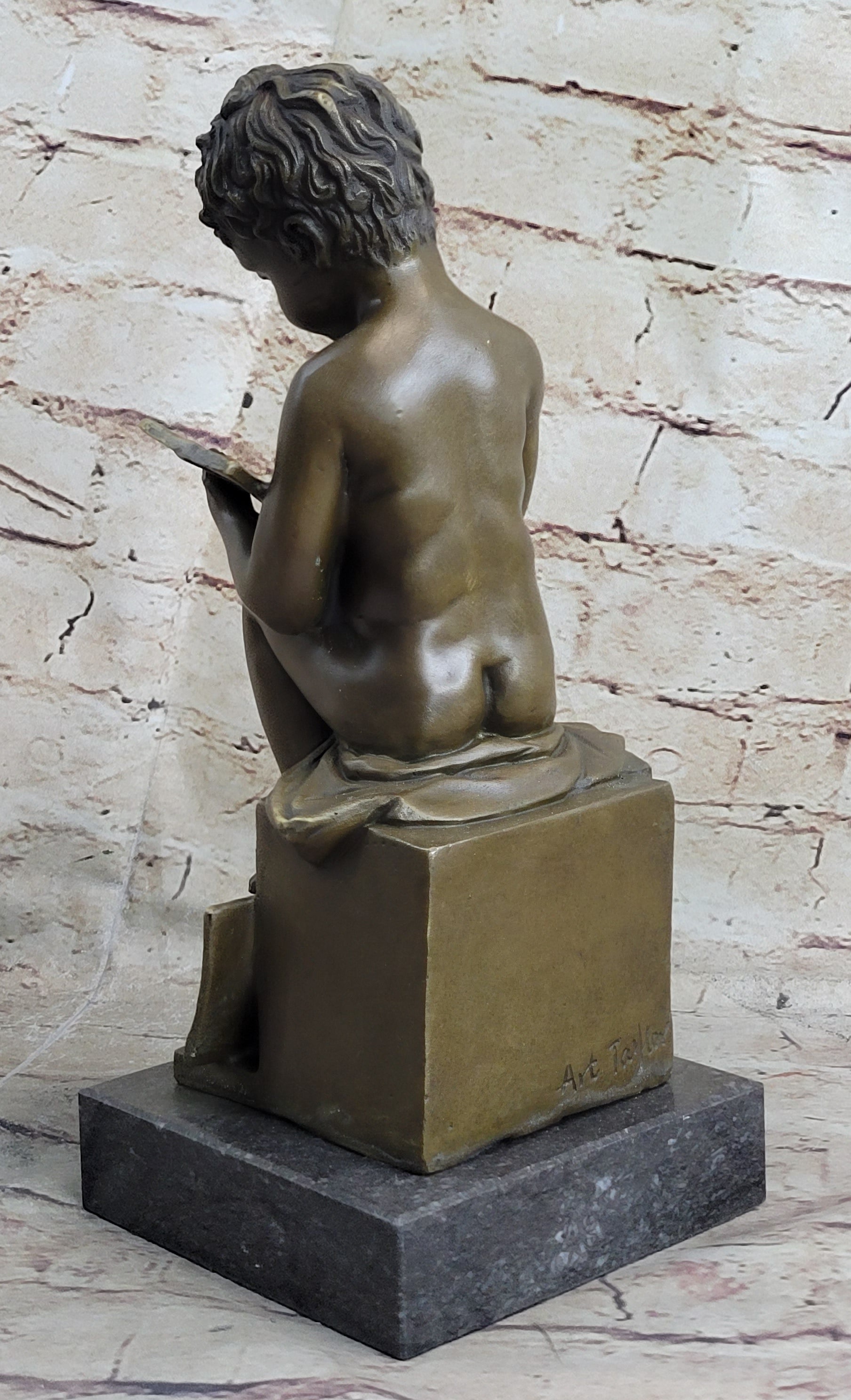Classical Nude Boy Writing in Book Bronze Statue Sculpture Figure Art Taylor 11" x 5"