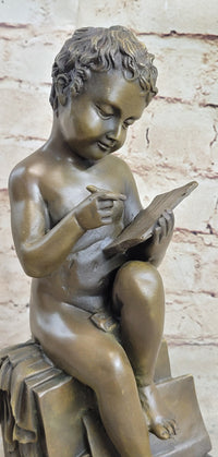 Classical Nude Boy Writing in Book Bronze Statue Sculpture Figure Art Taylor 11" x 5"