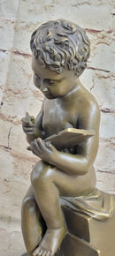 Classical Nude Boy Writing in Book Bronze Statue Sculpture Figure Art Taylor 11" x 5"