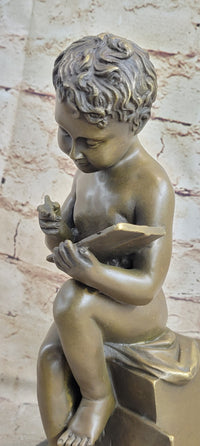 Classical Nude Boy Writing in Book Bronze Statue Sculpture Figure Art Taylor 11" x 5"