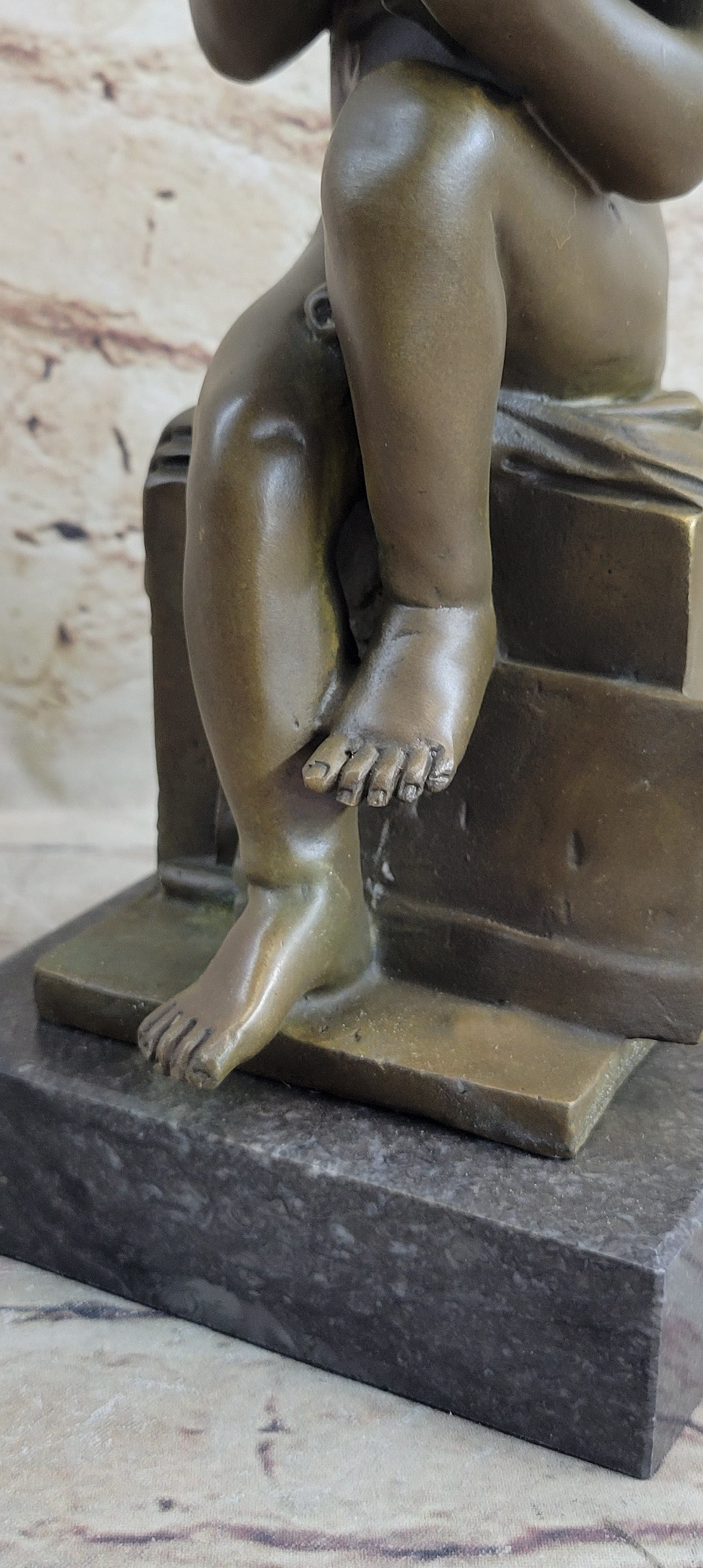 Classical Nude Boy Writing in Book Bronze Statue Sculpture Figure Art Taylor 11" x 5"