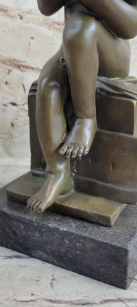 Classical Nude Boy Writing in Book Bronze Statue Sculpture Figure Art Taylor 11" x 5"
